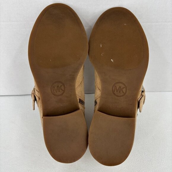 Michael Kors Suede Ankle Boots Size 6.5 Tan Leather Side Zip Block Heel Bootie - Picture 11 of 12